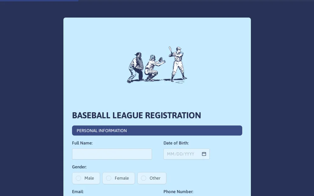 Baseball League Registration Form Template template image