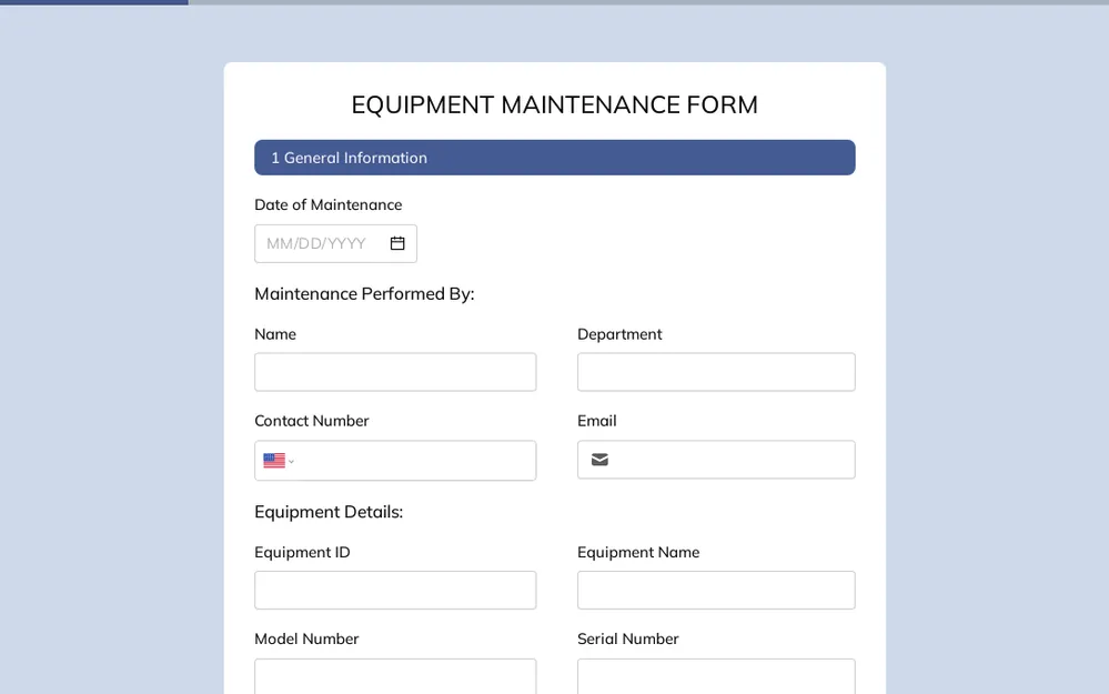 Equipment Maintenance Form Template template image
