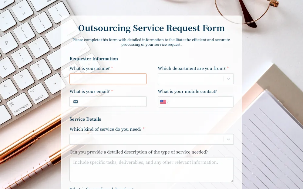 Outsourcing Service Request Form template image