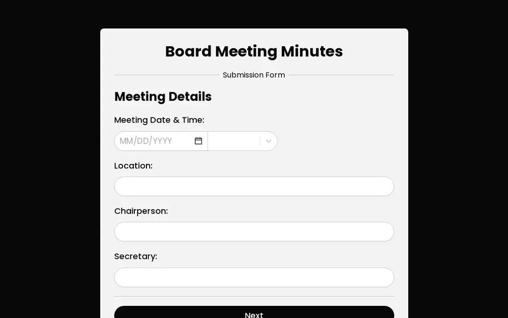 Board Meeting Minutes Submission Form Template template preview