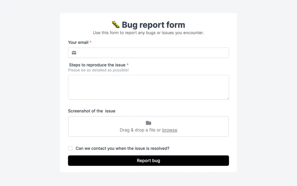 Bug Report Form Template template preview