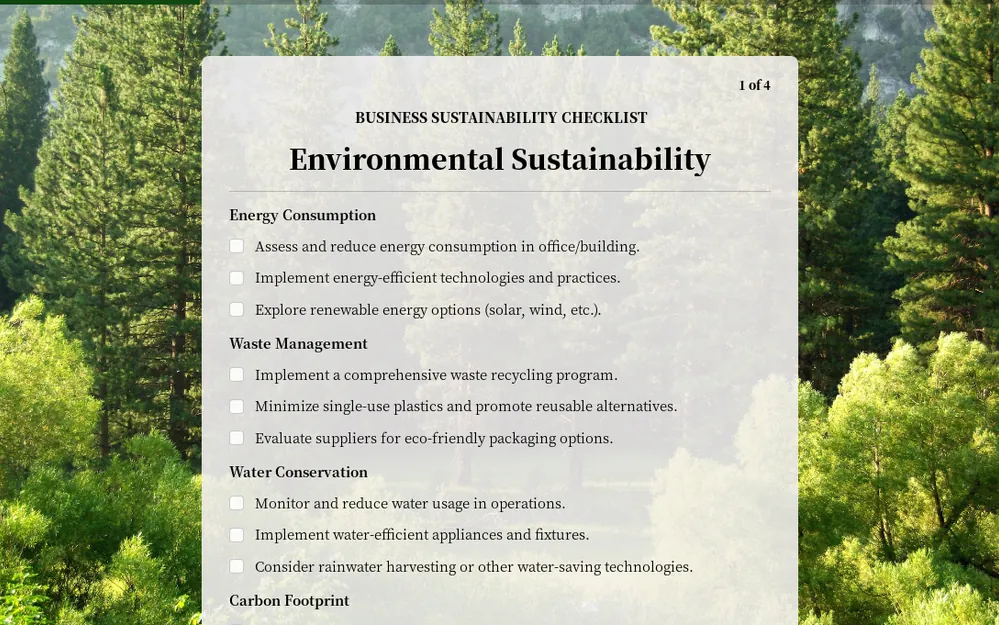 Business Sustainability Checklist Template template preview