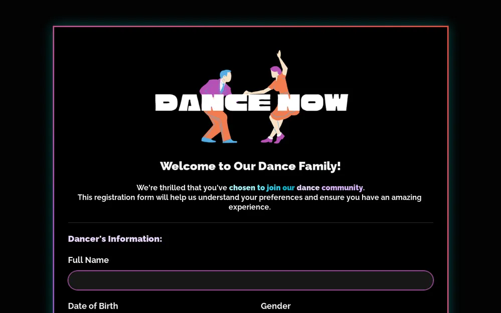 Dance Class Registration Form Template template preview