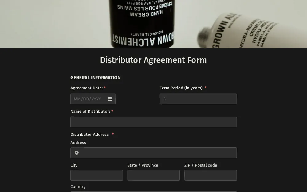Distributor Agreement Form Template template preview