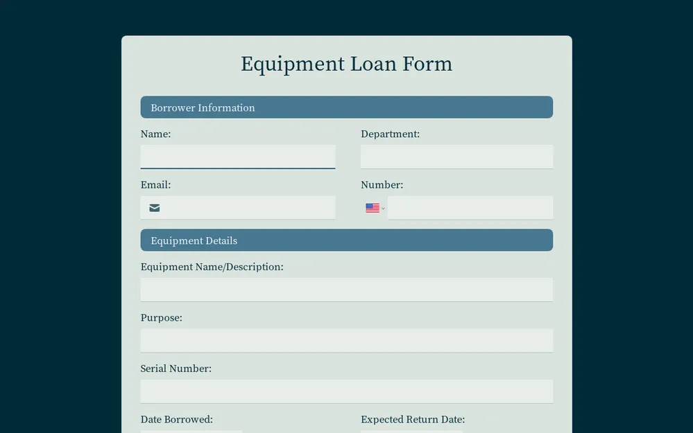 Equipment Loan Form Template template preview