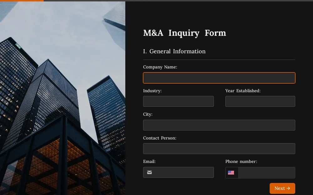 Mergers and Acquisitions Inquiry Form Template template preview