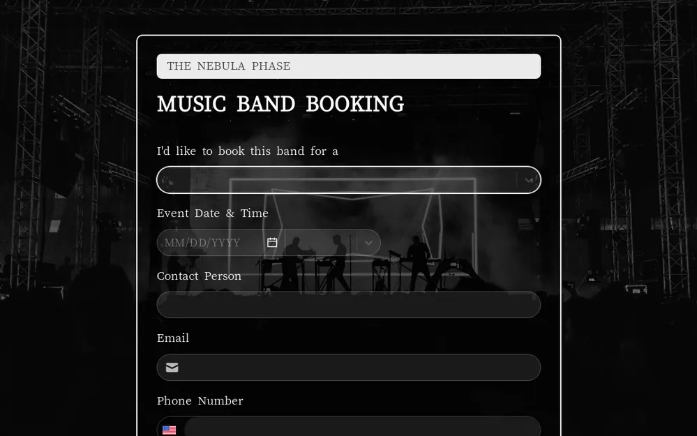 Music Band Booking Form Template template preview