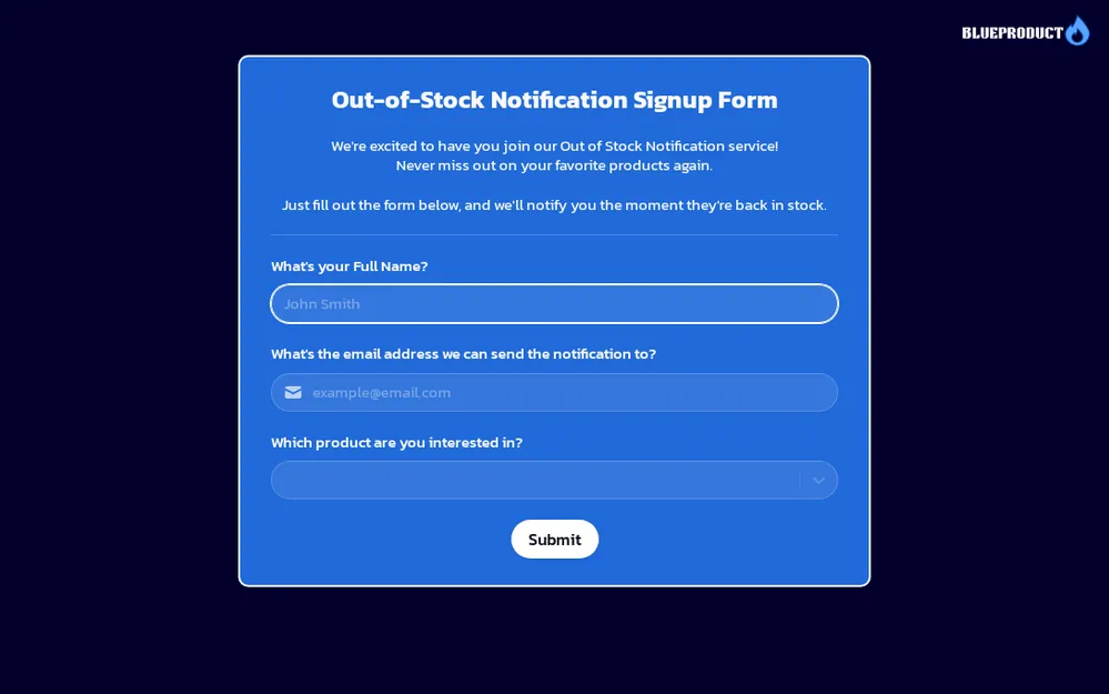 Out of Stock Notification Signup Form Template template preview