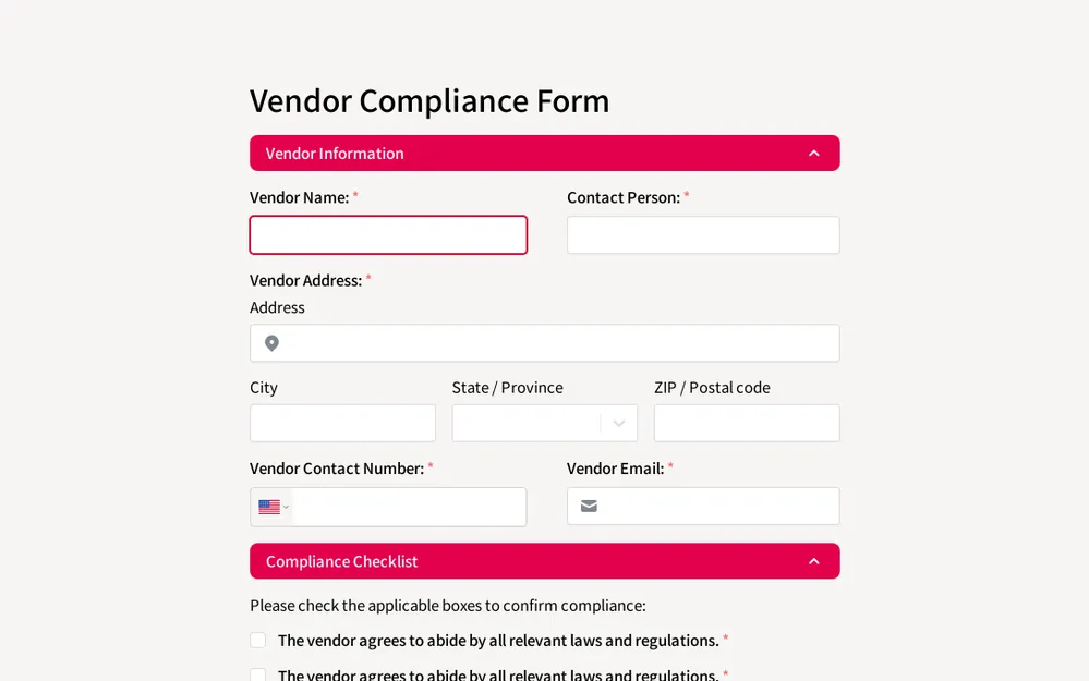 Vendor Compliance Form Template template preview