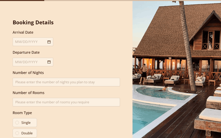 Booking Details form page preview