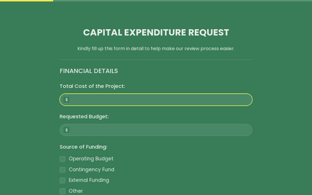 Finance form page preview