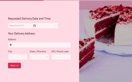 Delivery Information form page preview