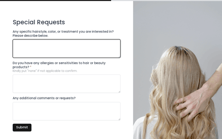 Special Requests form page preview