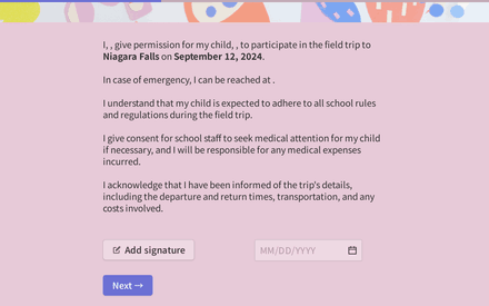Consent form page preview
