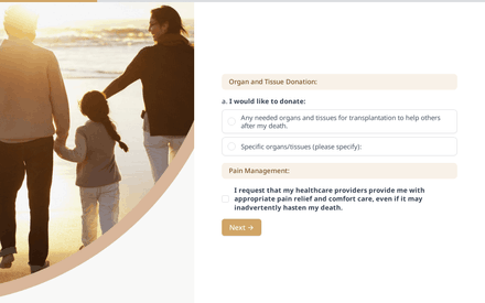 Organ and Tissue Donation: form page preview