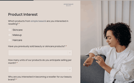Product Interest form page preview