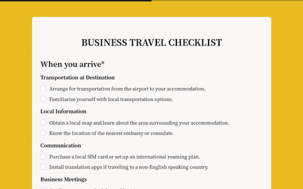 Arrival form page preview