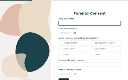 Child's info form page preview