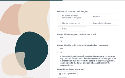 Consent form page preview