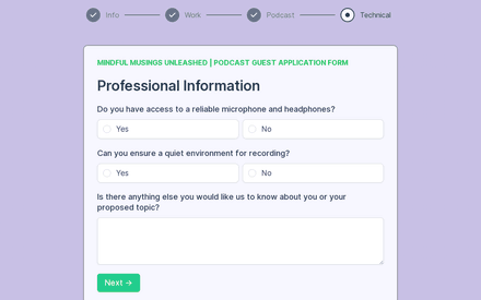 Technical form page preview