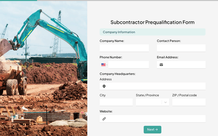 Company form page preview