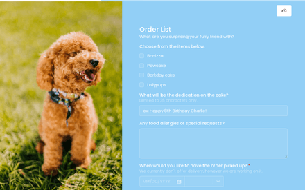 Order Info form page preview