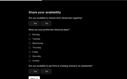 Availability form page preview