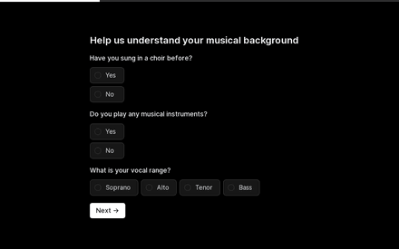 Musical Background form page preview